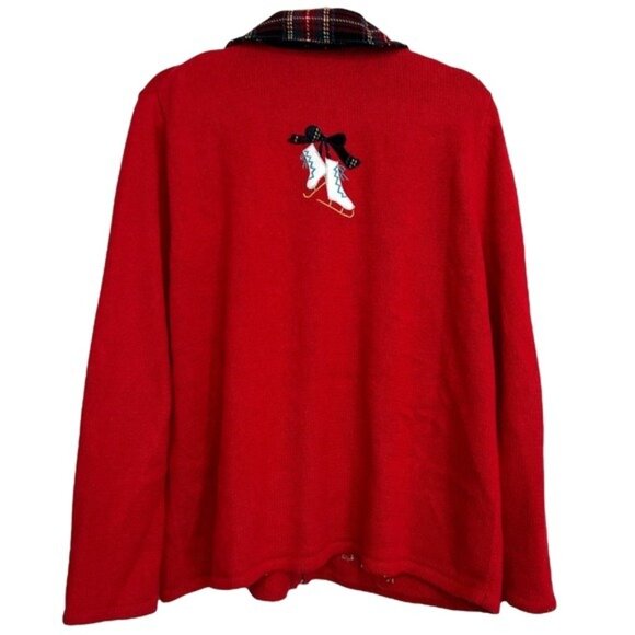 Vtg Designers Originals Christmas Sweater Womens Red Full Zip Cardigan Size XL - Picture 2 of 10